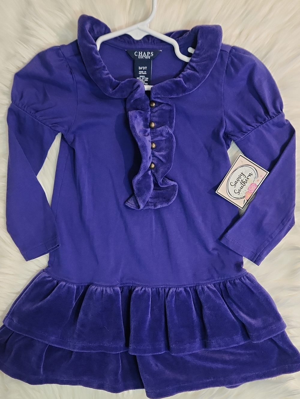 Velvet Ruffle Dress - Chaps - Purple - Girls Size: 3T
